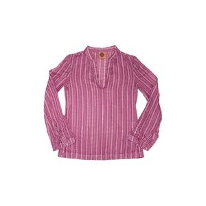 Tory Burch Cotton Voile Sequin Stripe Blouse in Magenta Pink & White – Size 6